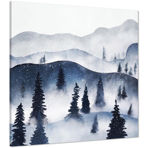 Trees and Mountains Landscape Canvas Art Pictures Blue Grey