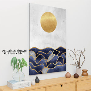 Moon and Sea Landscape Canvas Art Pictures Blue Gold