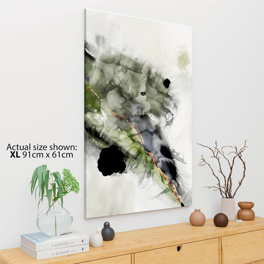 Abstract Lime Green Grey Painting Canvas Wall Art Print