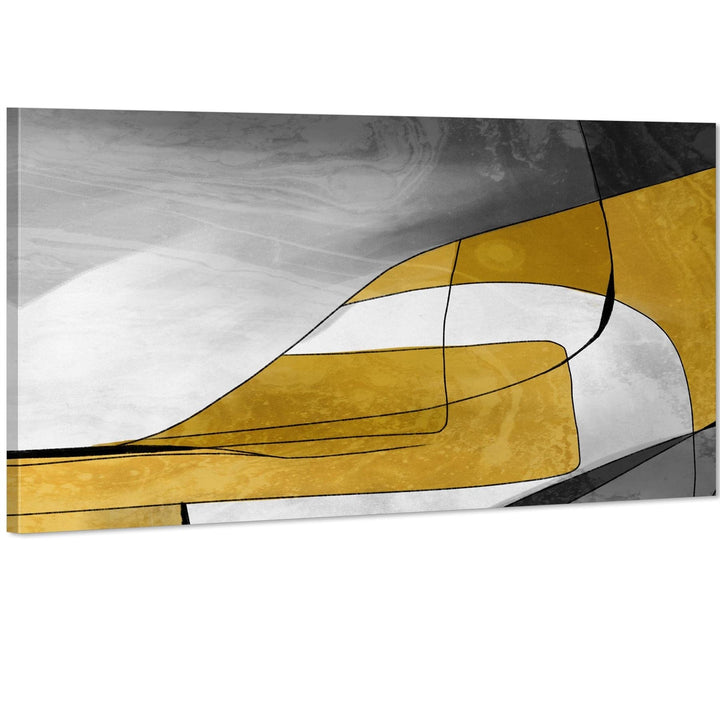 Abstract Mustard Yellow Grey Design Canvas Wall Art Print - 11366