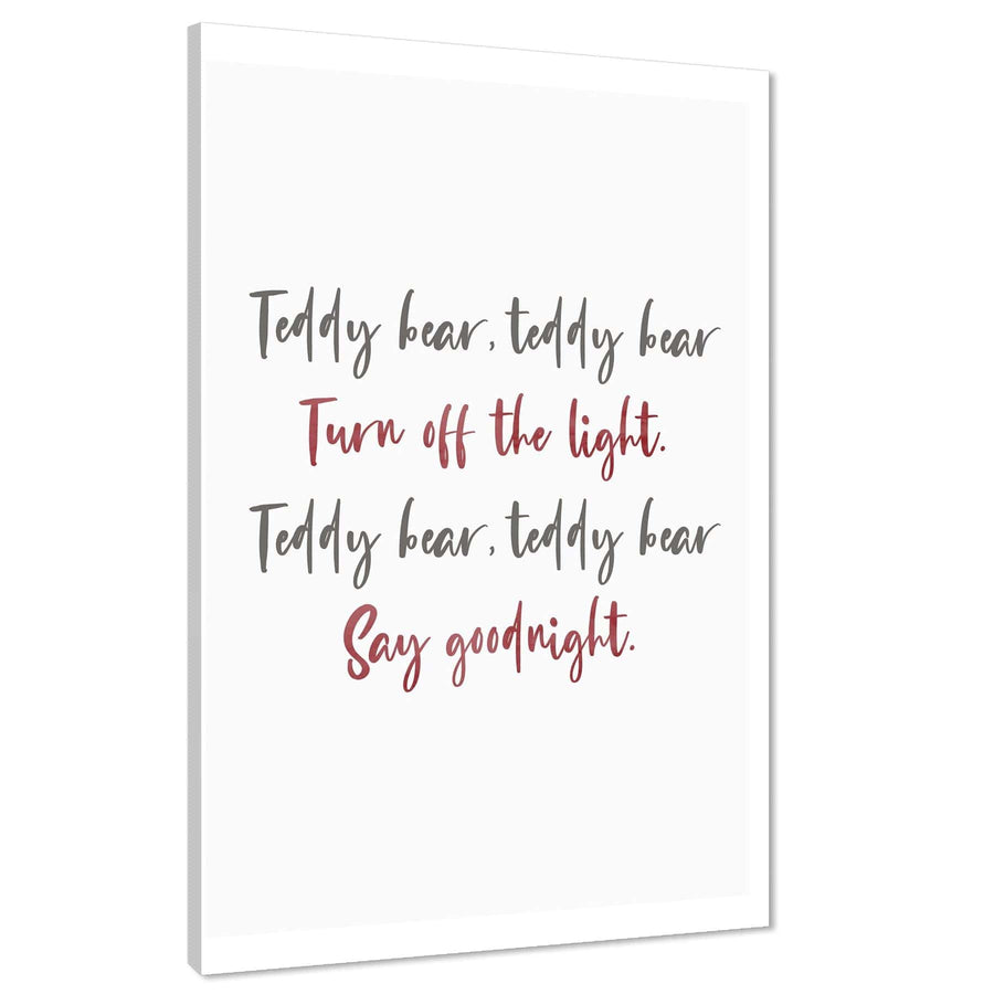 Teddy Bear Quote Word Art - Typography Canvas Print Red Grey