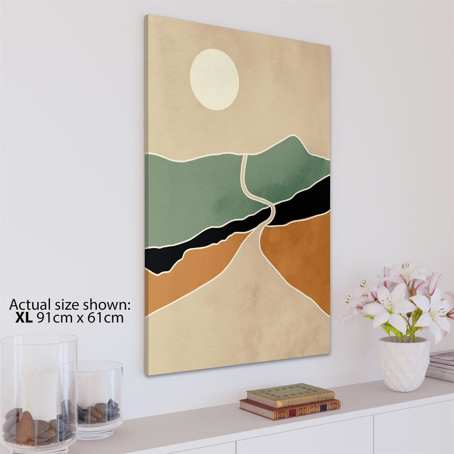 Sun and Mountains Retro Canvas Art Prints Green Orange Black