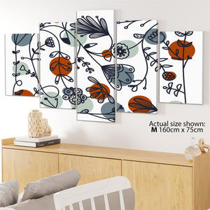 Red Teal Abstract Flowers Floral Canvas Wall Art Print