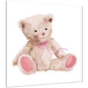 Teddy Bear Childrens - Nursery Canvas Wall Art Picture Pink Brown