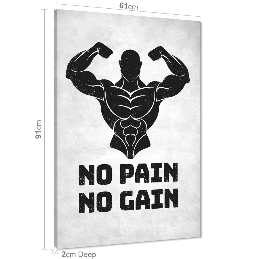 Bodybuilding No Pain No Gain Canvas Wall Art Print Black Grey