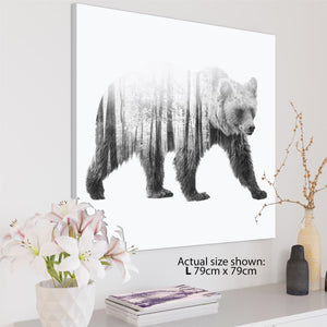 Grizzly Bear Canvas Wall Art Print - Black and White Grey