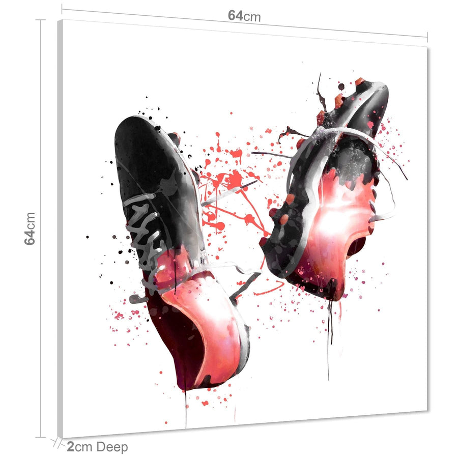 Soccer Football Boots Canvas Wall Art Picture Coral Black