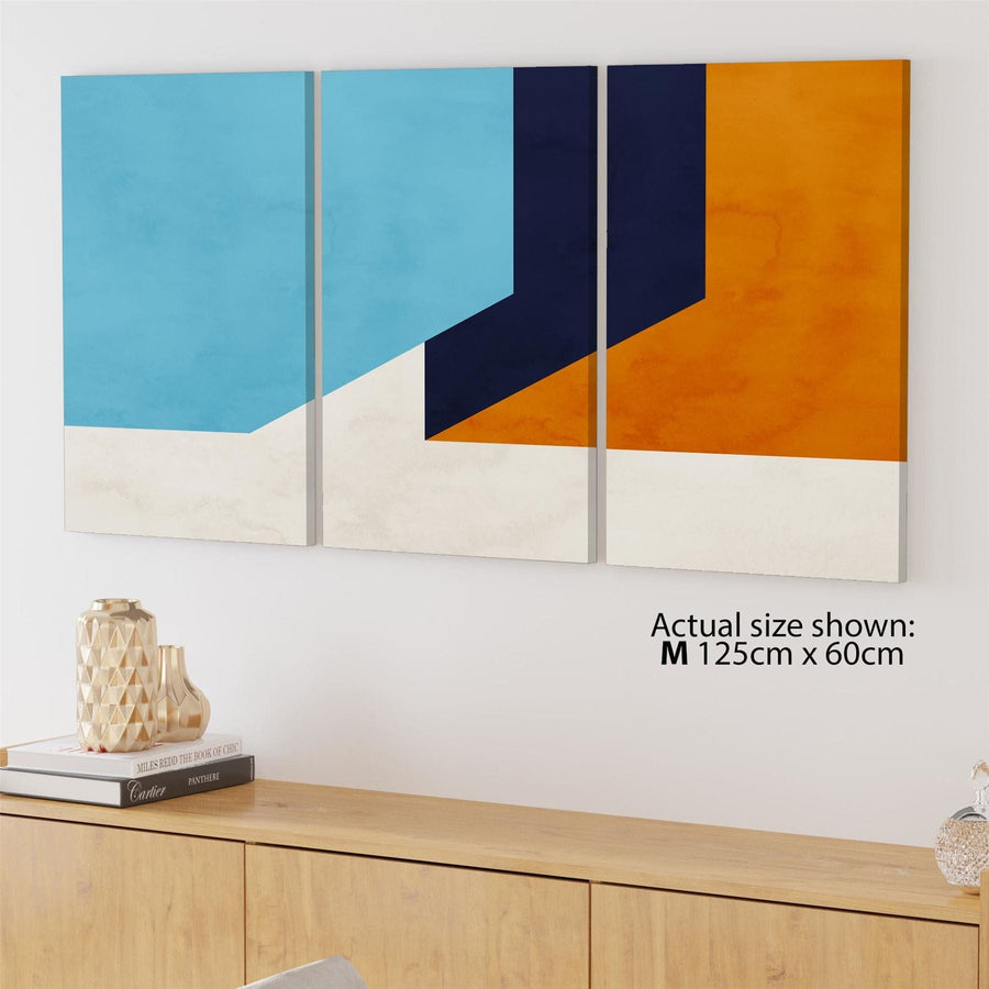 Abstract Blue Orange Triangles Canvas Wall Art Print