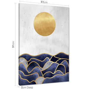 Moon and Sea Landscape Canvas Art Pictures Blue Gold