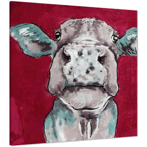 Cow Canvas Art Prints - Red Teal