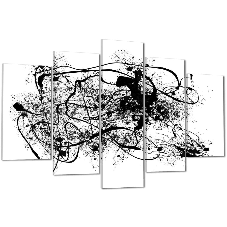 Abstract Black White Jackson Pollock Inspired Style Canvas Wall Art Print