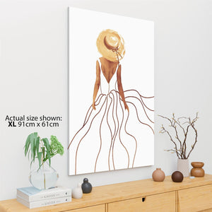 Brown Fashion Canvas Art Prints Woman in Dress and Hat