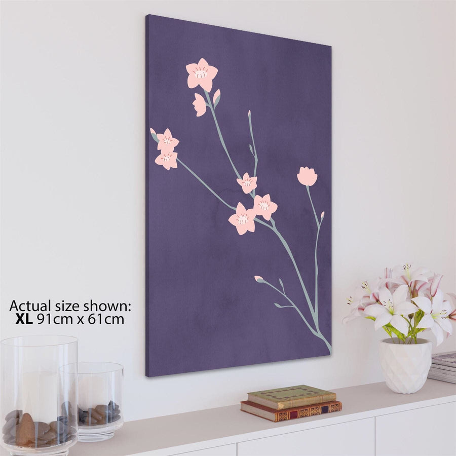 Pink Purple Cherry Blossom Floral Canvas Wall Art Picture