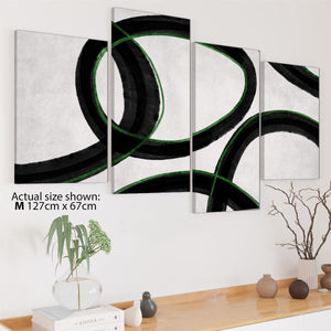 Abstract Black and White Green Loops Framed Wall Art Picture
