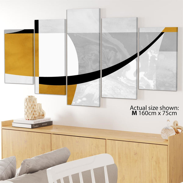 Abstract Mustard Yellow Grey Painting Canvas Art Pictures