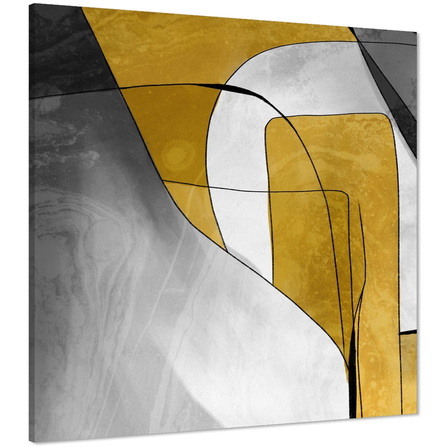 Abstract Mustard Yellow Grey Design Canvas Wall Art Print