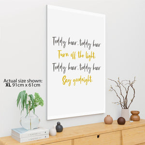 Teddy Bear Quote Word Art - Typography Canvas Print Mustard Yellow Grey