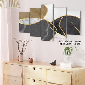 Abstract Grey Gold Stones Design Canvas Wall Art Print