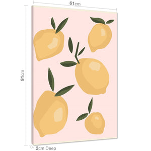 Kitchen Canvas Art Pictures Lemons Pink Yellow