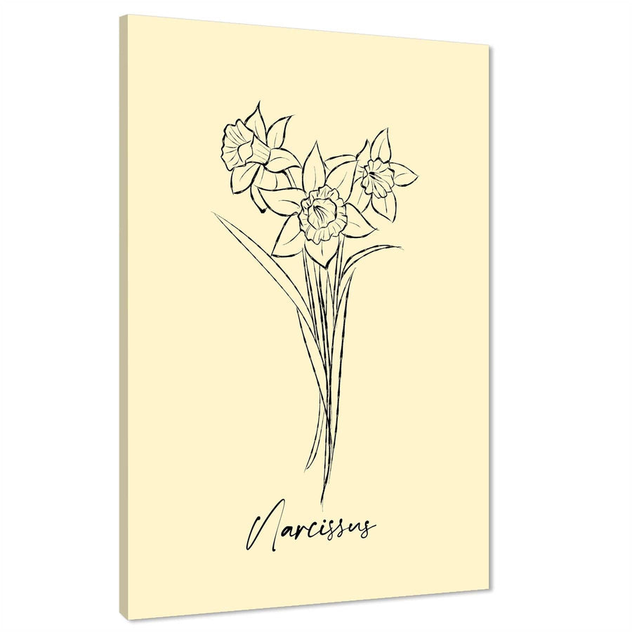 Yellow Black Daffodils Line Drawring Floral Canvas Art Pictures