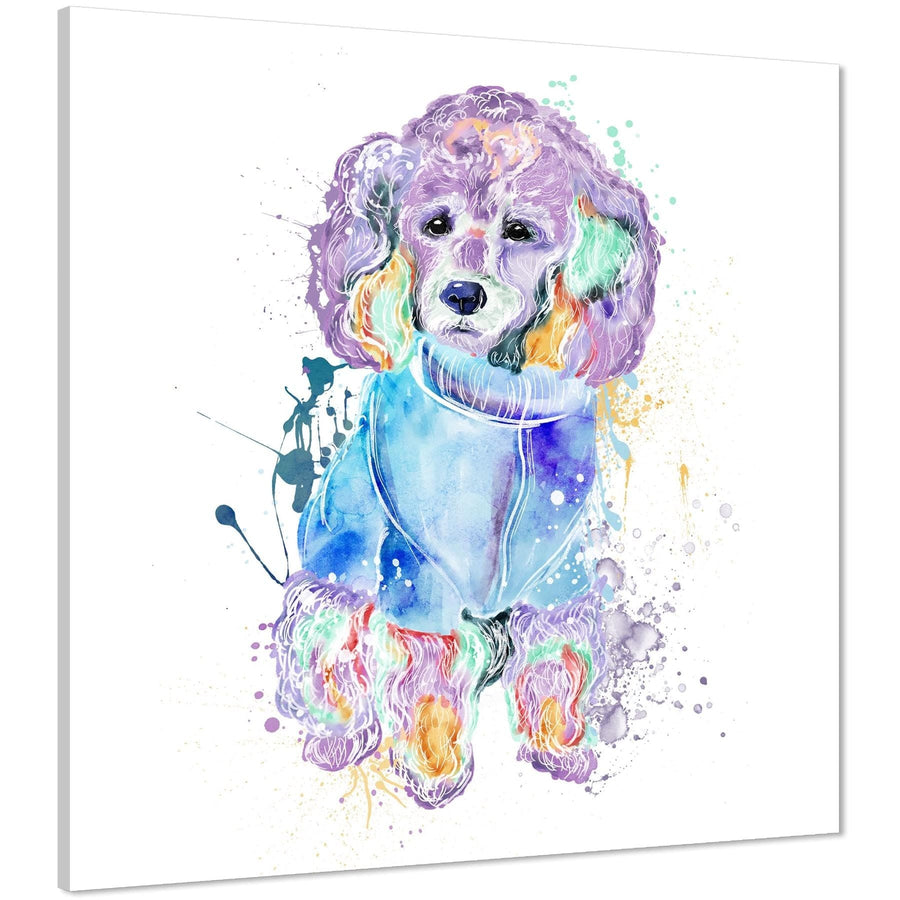 Poodle Pet Dog Watercolour Splash Canvas Art Prints - Multi Coloured