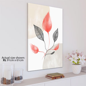 Red Black Leaves Floral Canvas Wall Art Picture