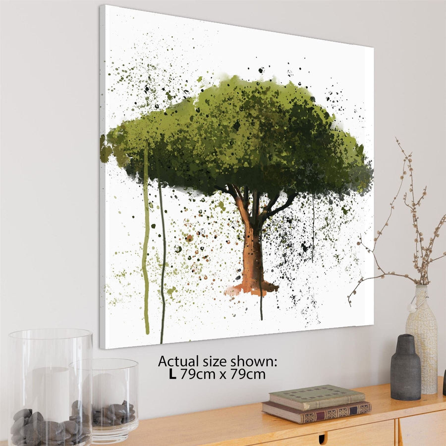 Watercolour Brushstrokes Trees Canvas Art Pictures Green Brown