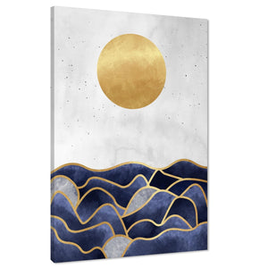 Moon and Sea Landscape Canvas Art Pictures Blue Gold