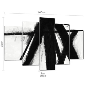 Abstract Black and White Brushstrokes Painting Canvas Wall Art Print
