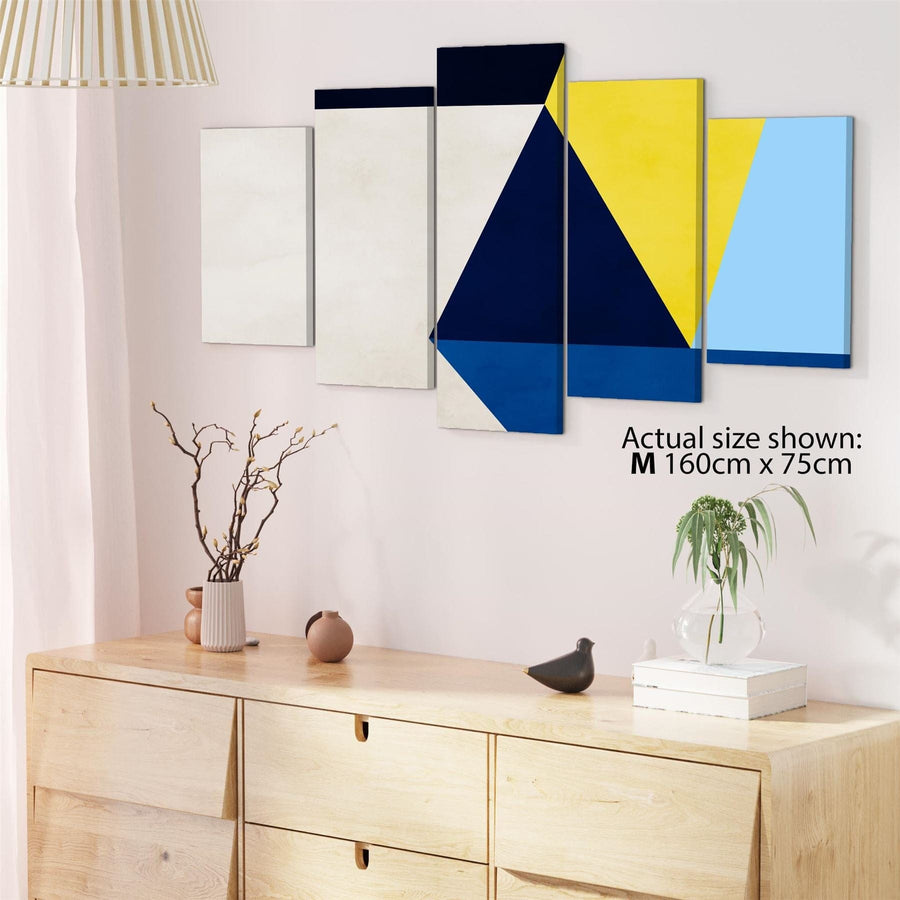 Abstract Blue Yellow Geometric Triangle Design Canvas Art Prints