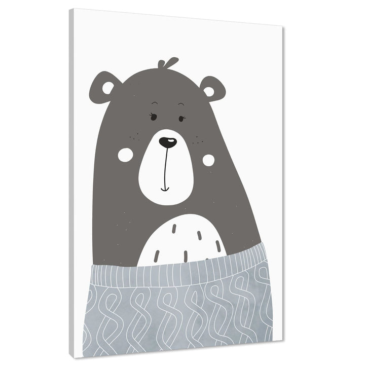 Bear Childrens - Nursery Canvas Wall Art Picture Grey - 1RP1233M