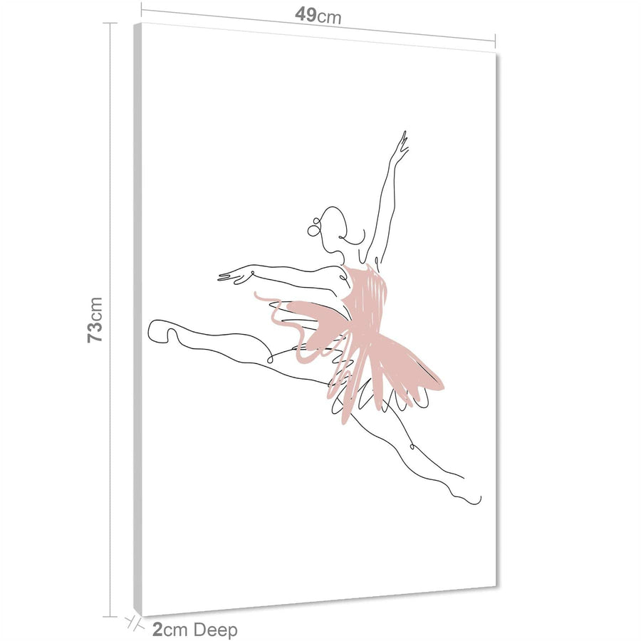 Pink White Figurative Ballet Dancer Canvas Wall Art Picture