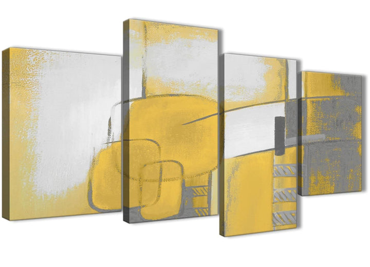 Large Mustard Yellow Grey Painting Abstract Bedroom Canvas Wall Art Decor - 4419 - 130cm Set of Prints - 4419