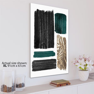 Abstract Green Black Gold Brushstrokes Watercolour Canvas Wall Art Picture