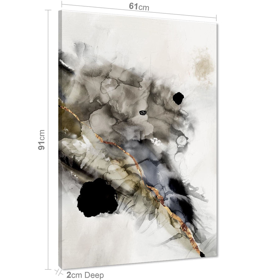 Abstract Grey Gold Watercolour Canvas Art Pictures