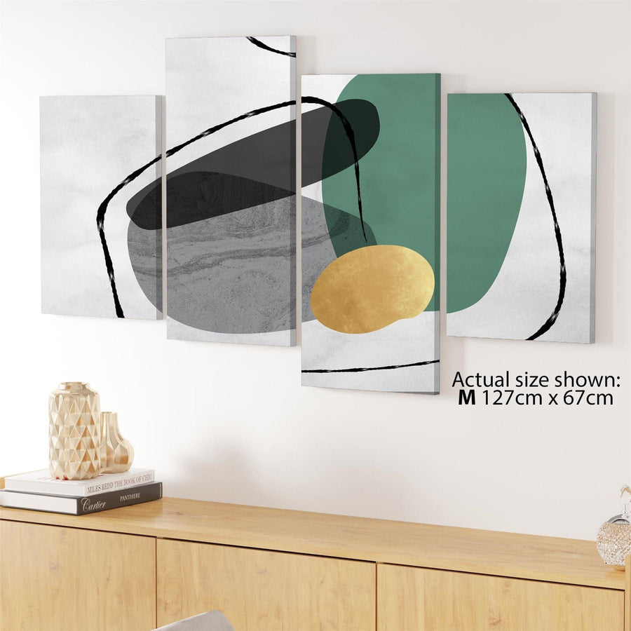 Abstract Green Grey Stones Design Canvas Wall Art Picture