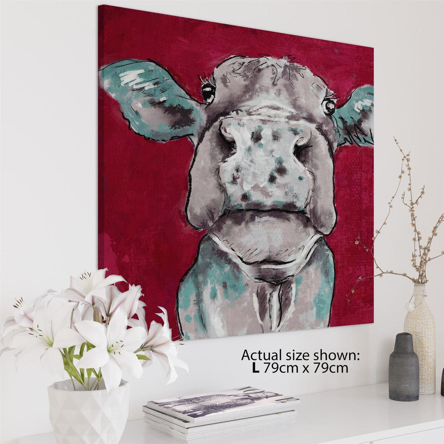 Cow Canvas Art Prints - Red Teal