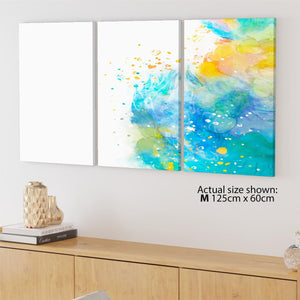 Abstract Blue Yellow Watercolour Brushstrokes Framed Wall Art Print