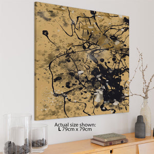 Abstract Light Brown Black Pollock Inspired Style Framed Wall Art Picture