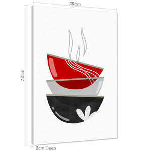Kitchen Canvas Wall Art Print Coffee Cups Red Grey