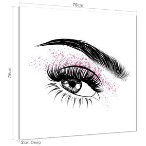 Black and White Pink Fashion Canvas Wall Art Print Eye close-up Pink Eyeshadow