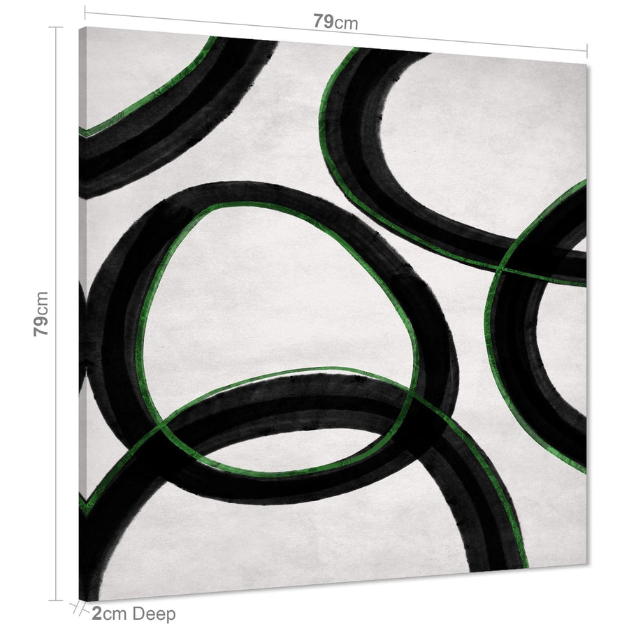 Abstract Black and White Green Loops Framed Wall Art Picture