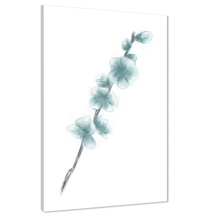 Teal Grey Cherry Blossom Floral Canvas Wall Art Picture - 1RP1338M