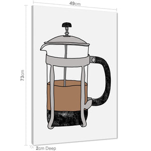 Kitchen Canvas Wall Art Print Cafetiere Naive Style Brown Grey