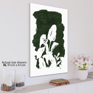 Green White Leaves Outline Floral Canvas Wall Art Picture