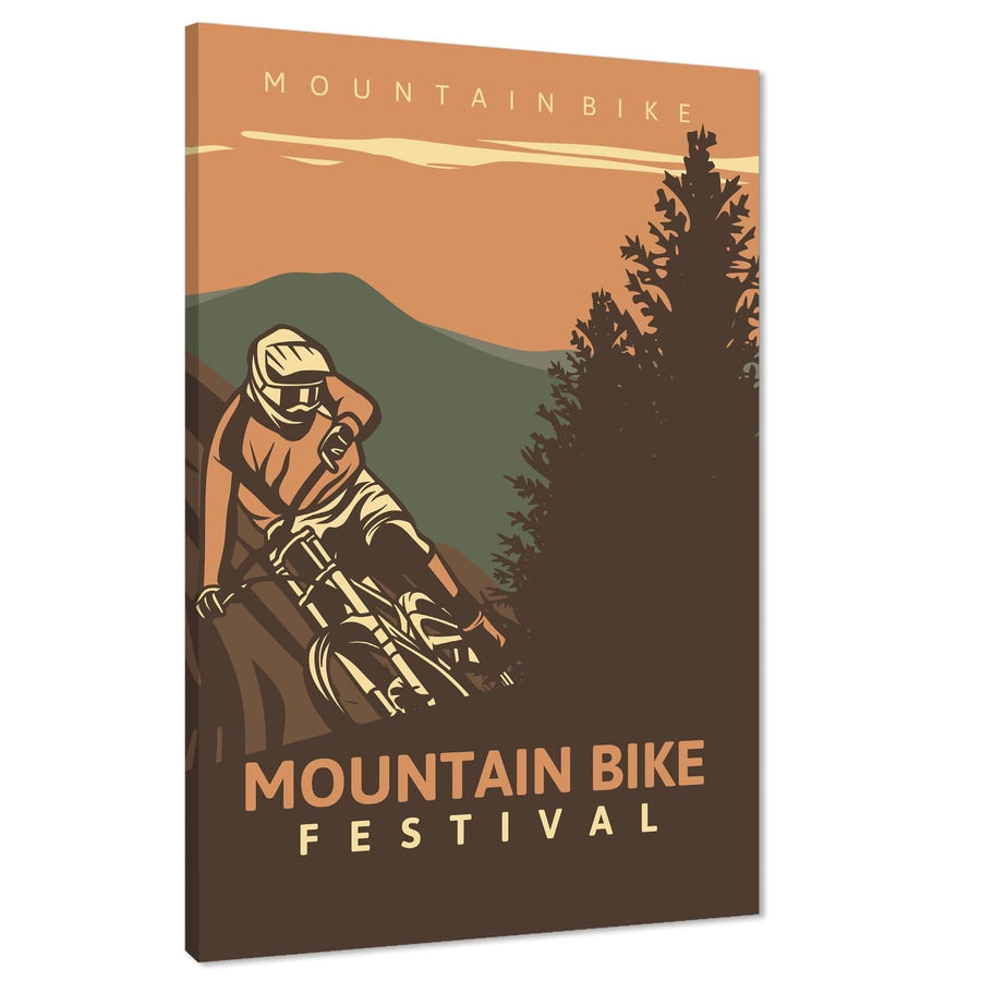Mountain Bike Canvas Wall Art Print Orange Brown