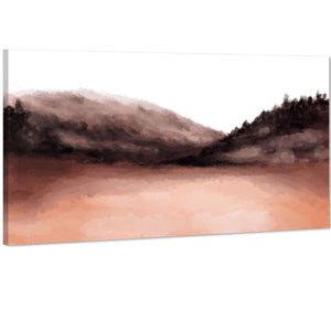 Landscape Canvas Art Pictures Orange Watercolour Mountains and Trees