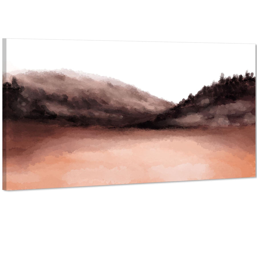 Landscape Canvas Art Pictures Orange Watercolour Mountains and Trees