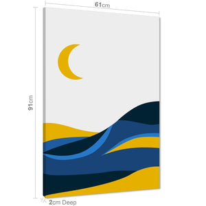 Moon and Sea Landscape Canvas Wall Art Picture Mustard Yellow Blue