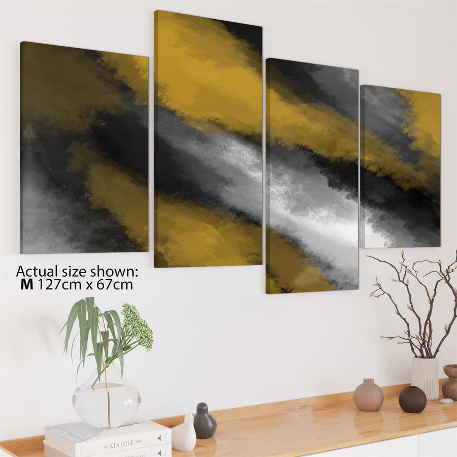 Abstract Mustard Yellow Grey Oil Paint Effect Canvas Art Prints